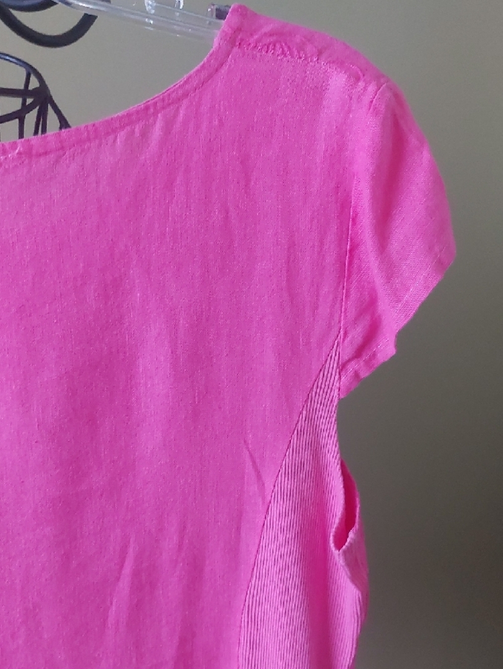 Size M, Martina Innocenti Pink Floral Embossed Short Sleeve 100% Linen DRESS - Picture 6 of 13